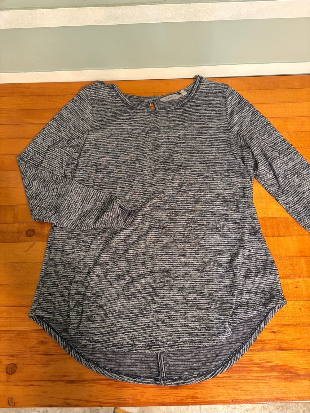 Athleta Heathered Navy and White Long Sleeve Tee